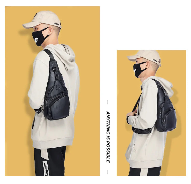 BULLCAPTAIN Bag Genuine Leather Chest Bag Men's Fashion Style Casual
