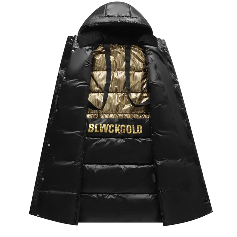 2024 Winter Goose Down Coat Men's Luxury Glossy Black Gold Long Down Jacket Women's Fashion Waterpro - Product details