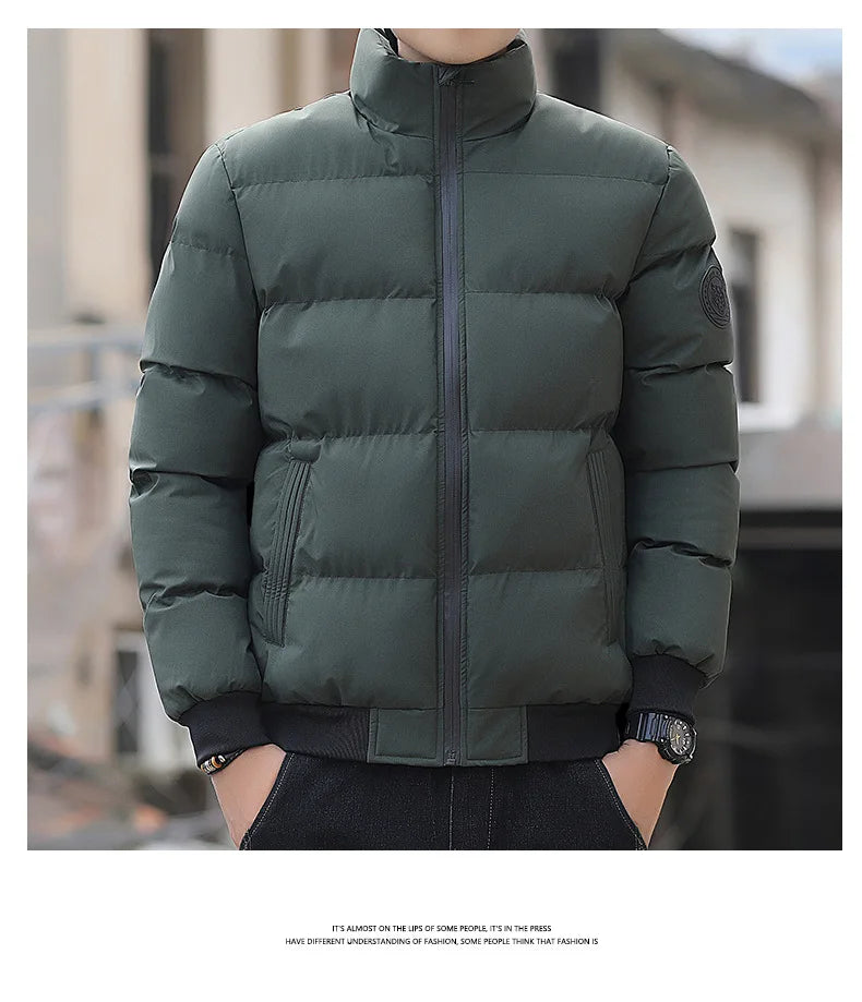 Men's Lightweight Warm Jacket Standing Collar Casual Horizontal Stripe down Winter Outerwear Windbre - Gallery image 10