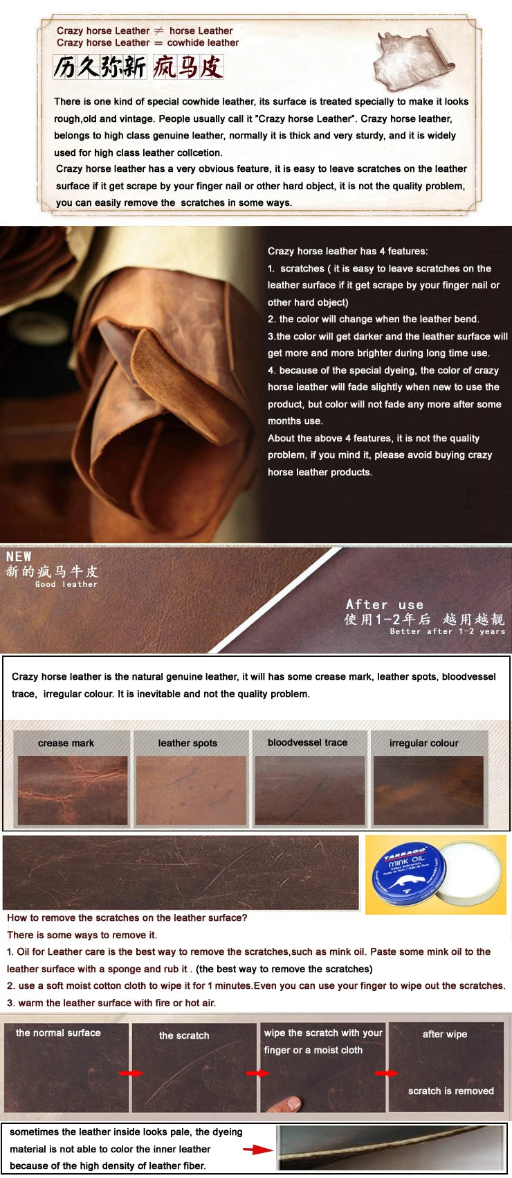 MUNUKI Vintage Crazy Horse Genuine Leather Travel bag Large Luggage