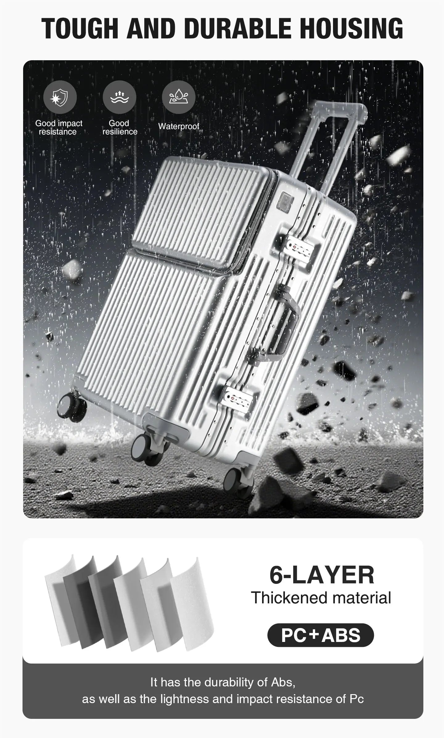 AIWEINY 2025 Aluminum Frame Suitcase PC Hard Shell Pressure-Resistant Travel Luggage, 360° Silent Sw - Gallery image 15