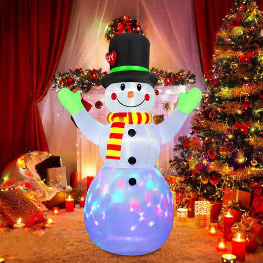 7FT Christmas Inflatables Snowman Outdoor Decorations Built-in Colorfu - Front View