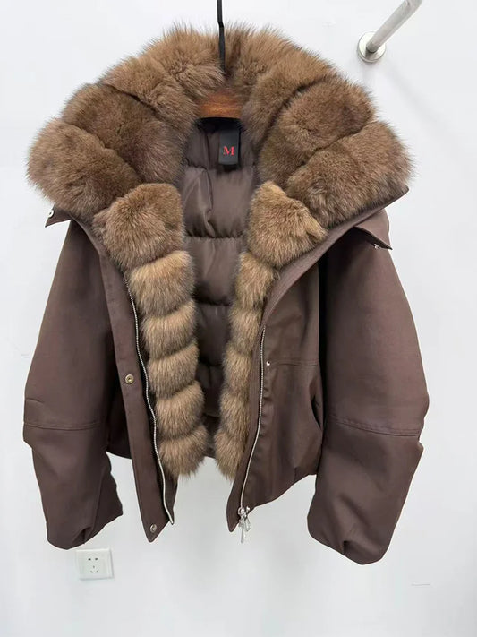 Fashion Winter Puffer Jacket - Fox Fur Collar Goose Down Luxury - Additional Angle