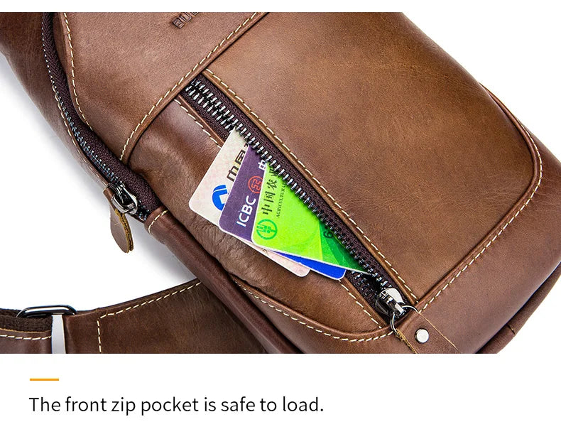 BULLCAPTAIN Genuine Leather Chest Bag Casual Triangle Crossbody