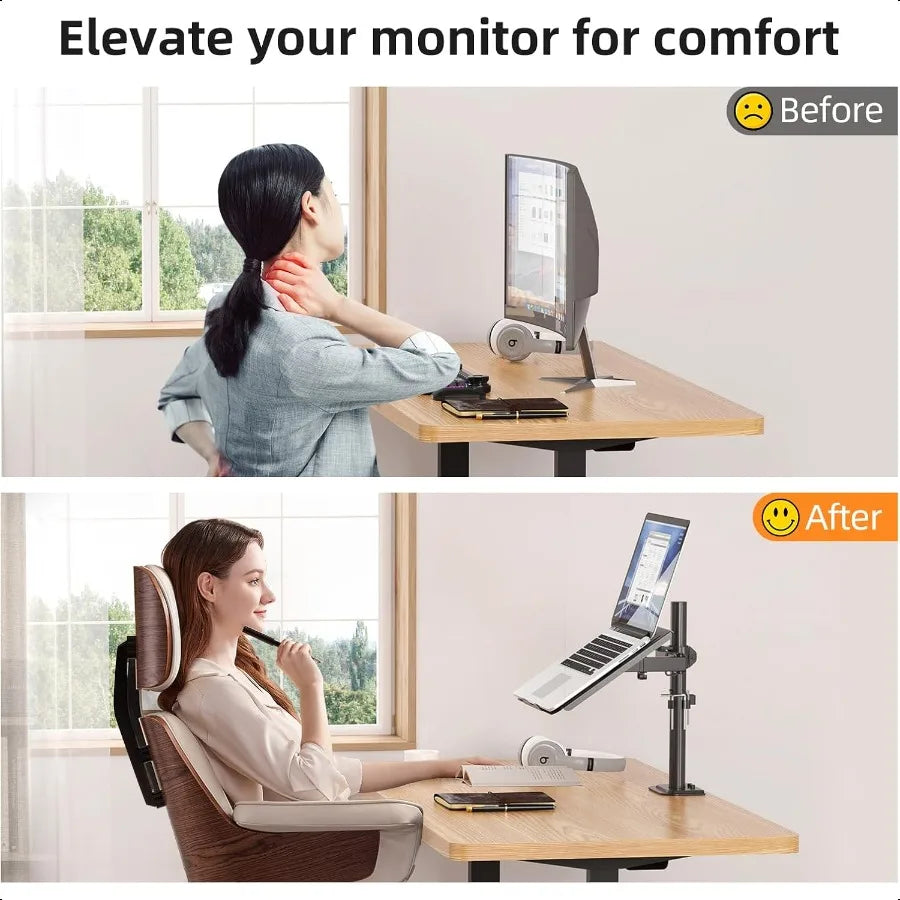 Laptop Notebook Desk Mount Stand Adjustable Single Monitor Laptop Arm Mount with Ventilated Tray up to 17 inch Holds up to...