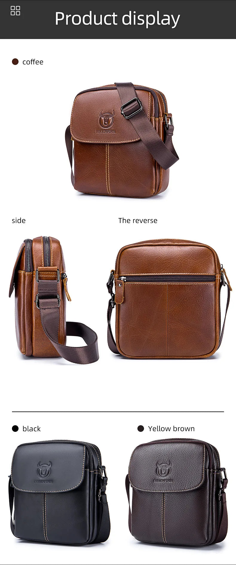 BULLCAPTAIN Leather Men's Messenger Bag Business Shoulder Bags