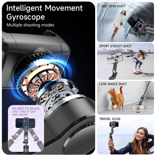 AI Tracking Deskpot Gimbal Tripod with Extendable Selfie Stick for Mob - Front View