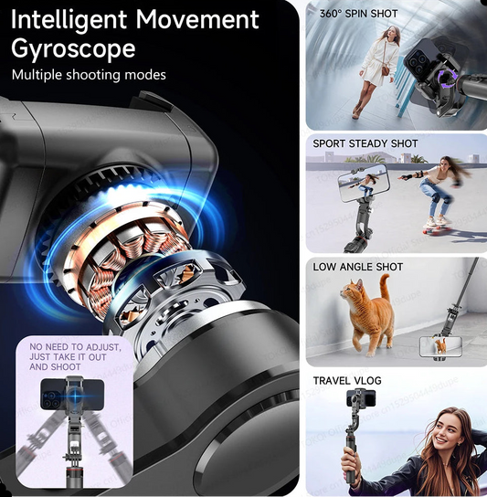 AI Tracking Deskpot Gimbal Tripod with Extendable Selfie Stick for Mob - Front View