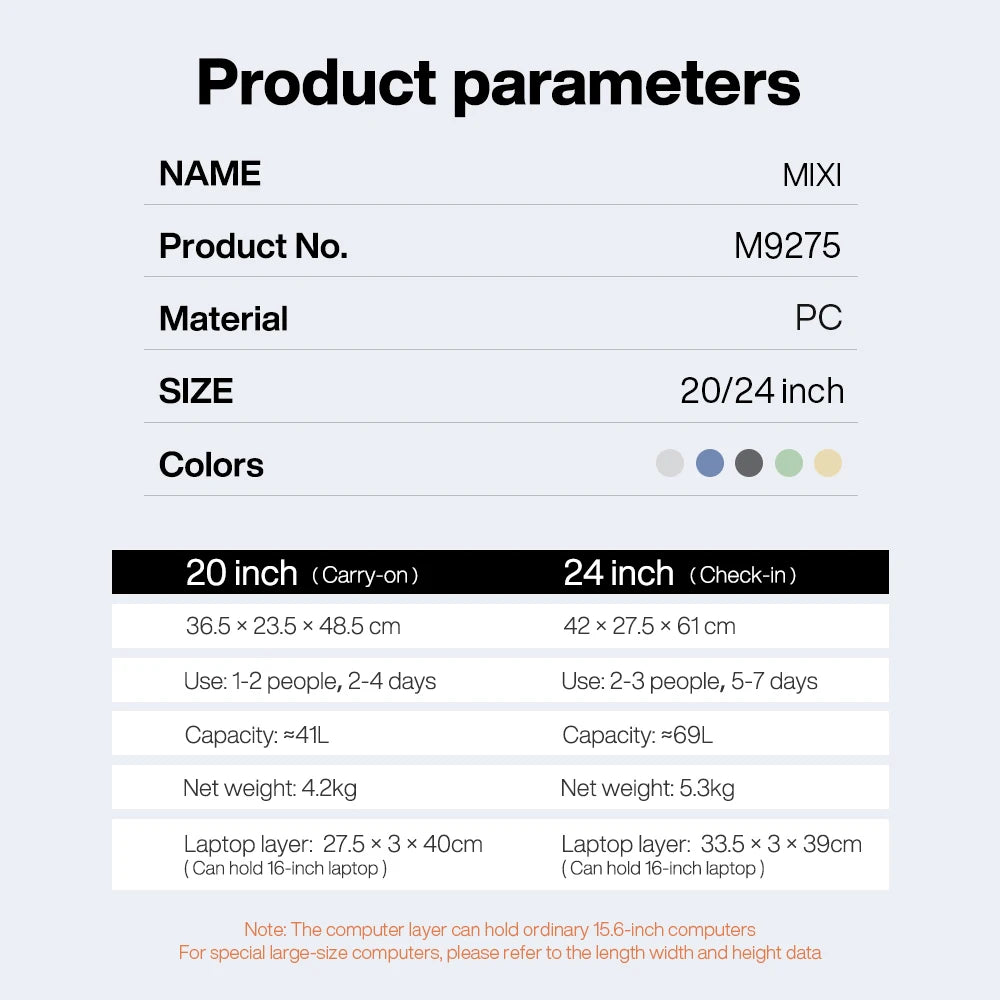 Mixi 2024 New Design Wide Handle Suitcase Men Carry-On Luggage Women Travel Trolley Case 20 Inch Cab - Gallery image 11