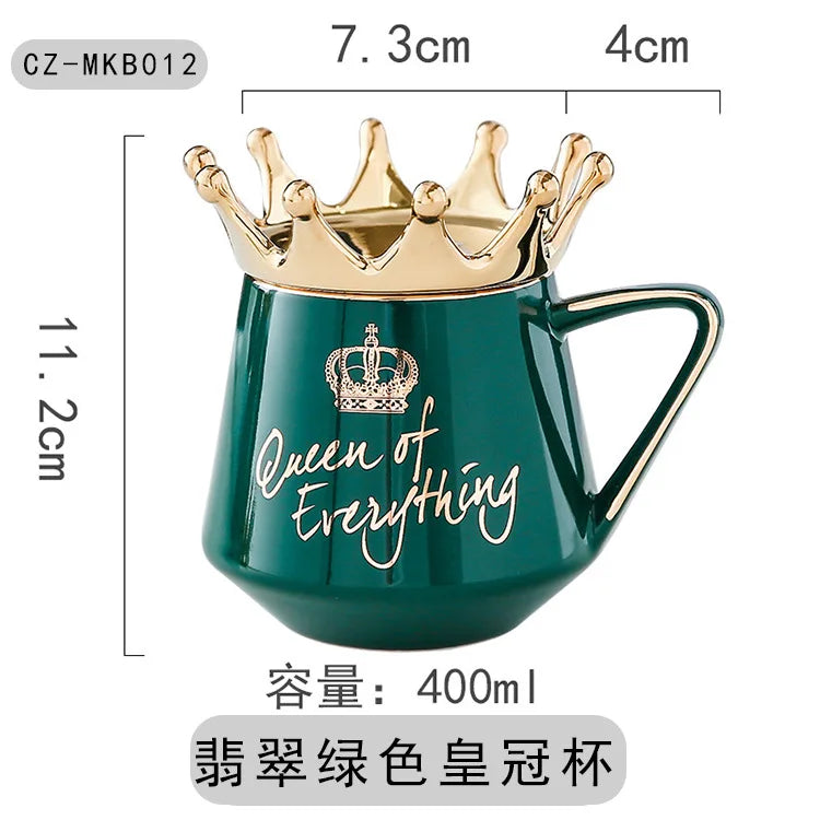 400ml Crown Ceramic Coffee Cup Fine Couple Mug with Lid Simple