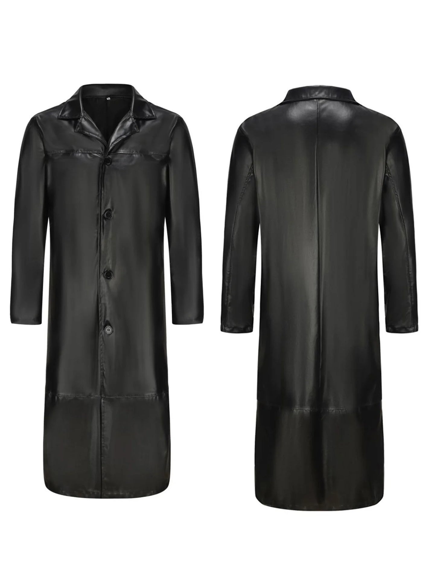 Men s Faux Leather Jacket Classic Lapel Collar Long Sleeve Button