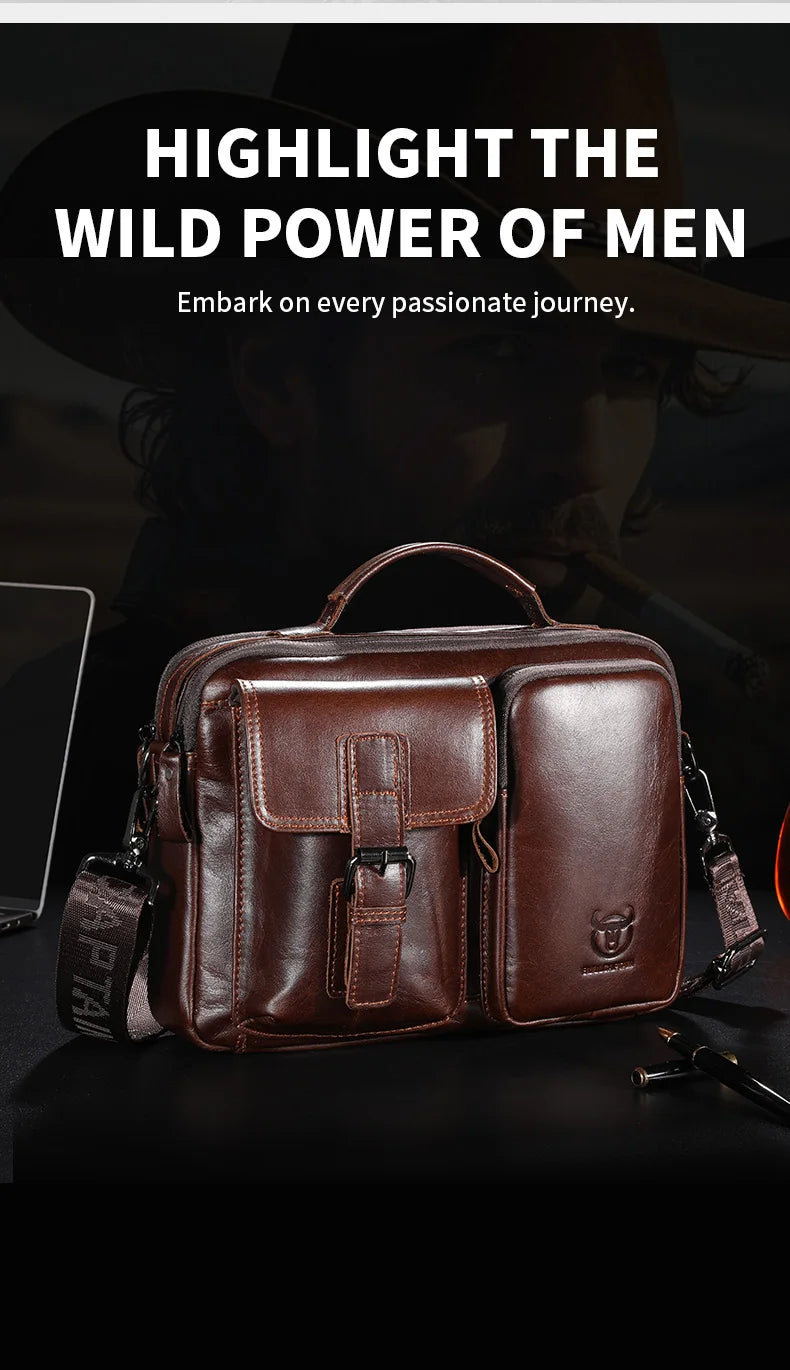 BULLCAPTAIN New Genuine Leather Men Crossbody Bag Male Briefcase
