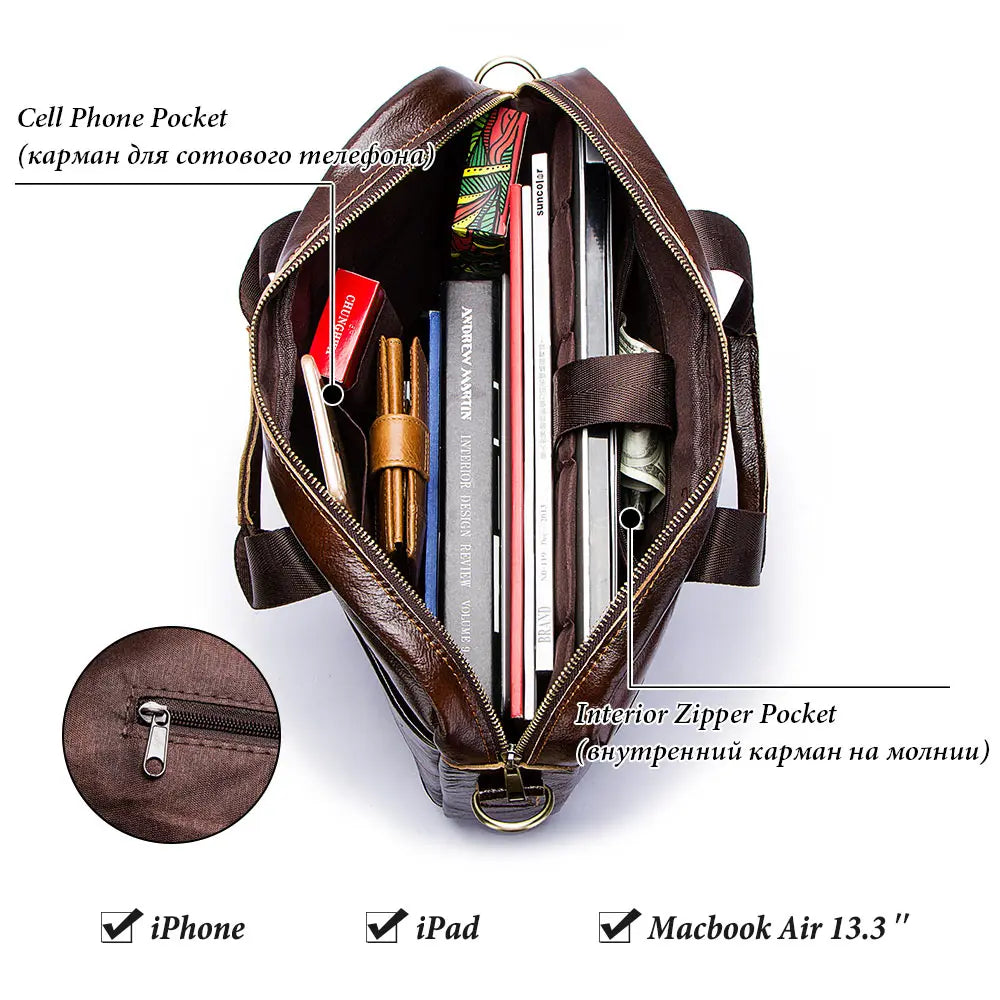Genuine Leahther Men Briefcase Portable Office Handbag for L...