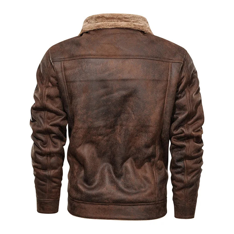 Man Leather Jacket Winter New High Street Turn Down Collar Male Bomber Outerwear Single-breasted Lon - Gallery image 7