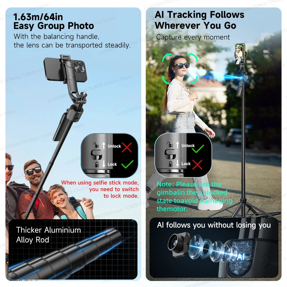 AI Tracking Gimbal - 360° Auto Rotate Selfie Stick | TOKQI - Close-up