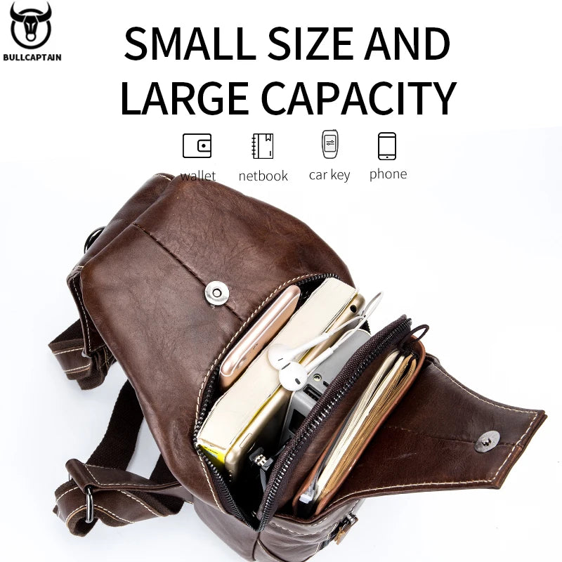 BULLCAPTAIN Genuine Leather Chest Bag Casual Triangle Crossbody