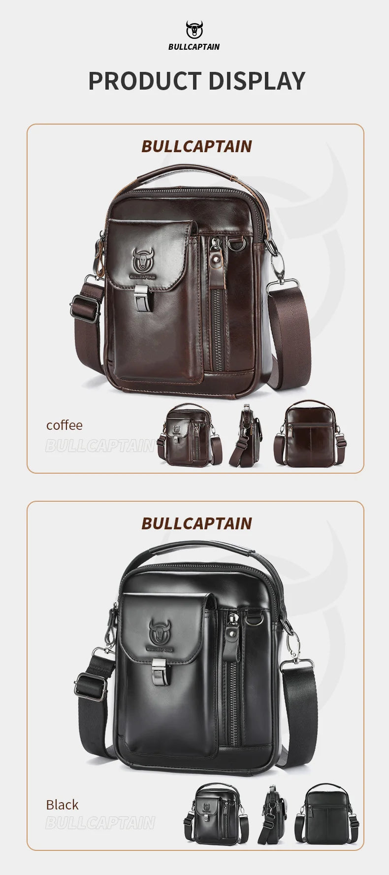 BULLCAPTAIN Men Genuine Leather Crossbody Bag Casual Everyday