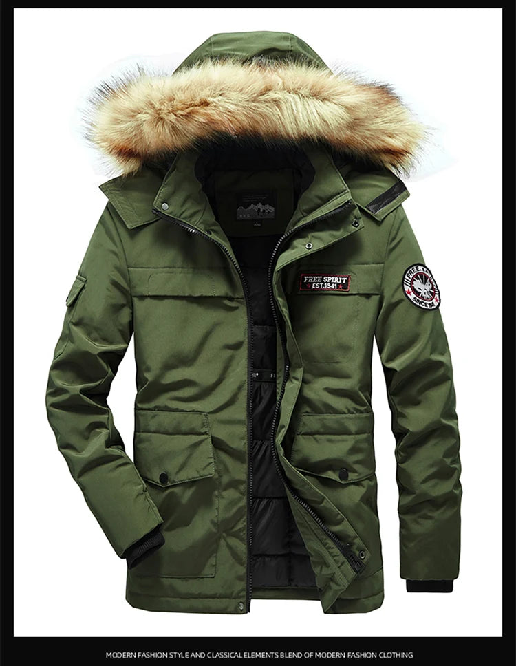 Winter Cotton-Padded Military Parkas Men's Thick Fashion Handsome Fur Hooded Coat Cotton-Padded Jack - Gallery image 8