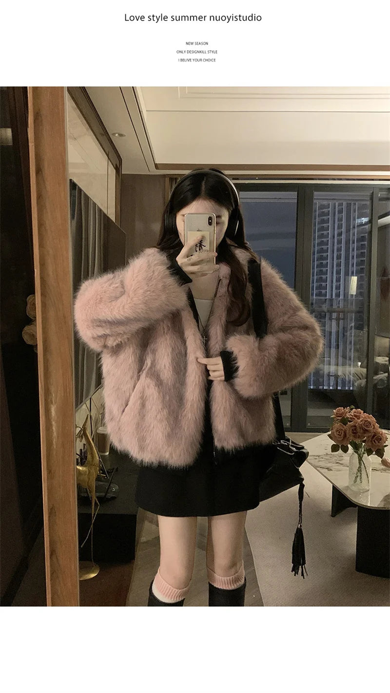 Double Sided Winter Coat Women Clothing Imitation Mink Fur Fur Hooded Cotton Jacket Female Warm Cotton - Usage Context Display