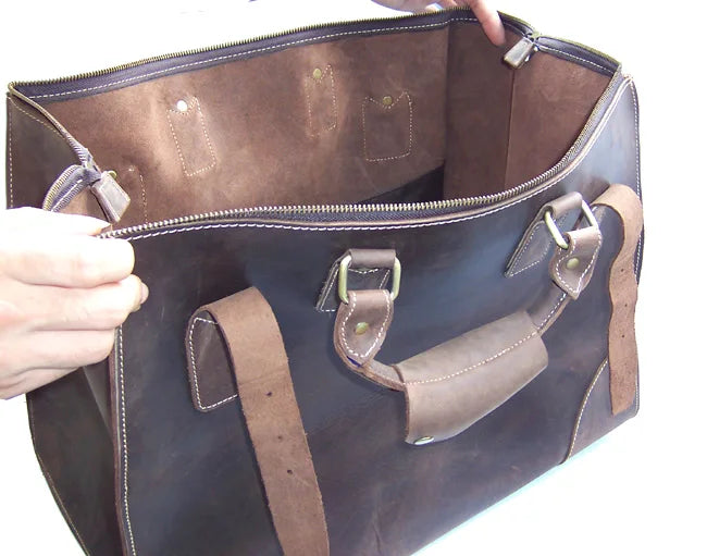 MUNUKI Vintage Crazy Horse Genuine Leather Travel bag Large Luggage