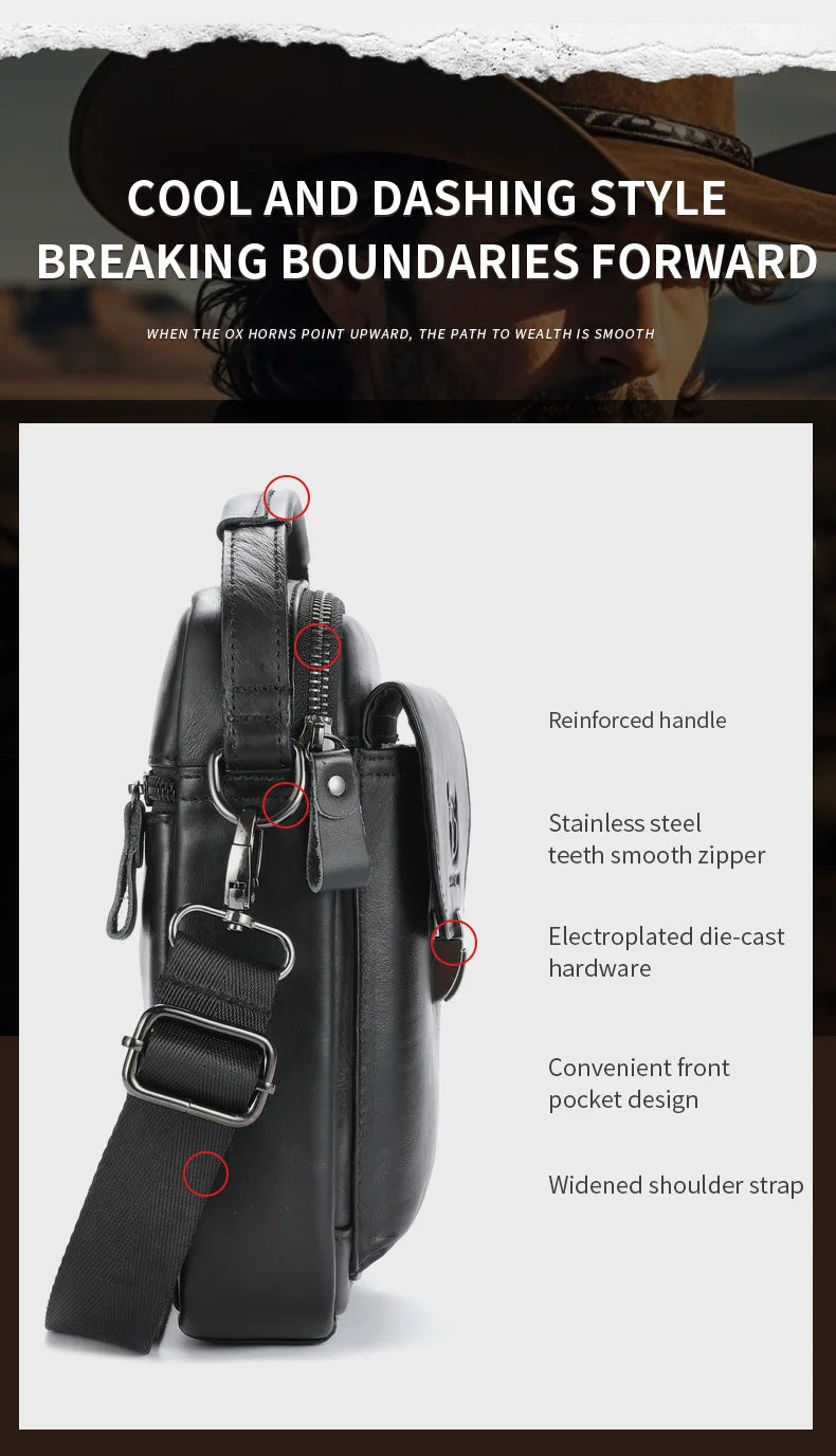 BULLCAPTAIN Men Genuine Leather Crossbody Bag Casual Everyday