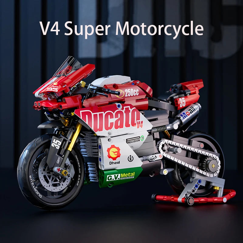 Technical V4 Motorcycle Building Blocks Set Famous Super Motorbike Model Kit Racing Bricks Kids Asse - Gallery image 19