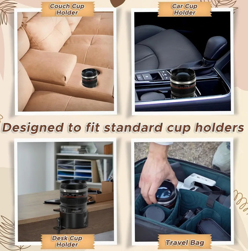 Camera Lens Coffee Mug - Stainless Steel Photographer Gift - Detail View