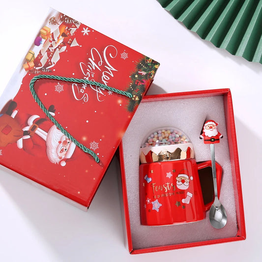 Christmas ceramic cup with lid spoon ceramic cup gift box set cup wate - Main View