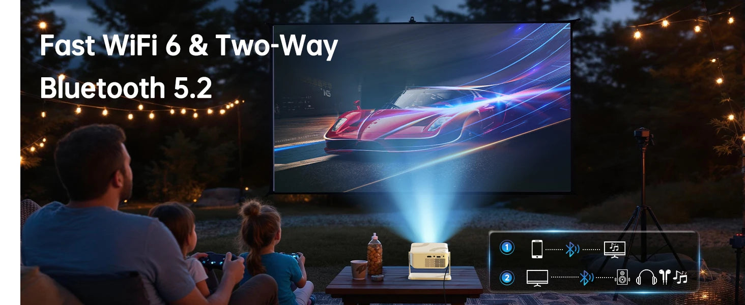 Portable 650ANSI Projector Native 1080P Android 11 Auto Focus & Keystone 4K 360° Rotate Wifi6 BT5.2 Airmouse Home Theater - Product Image 13