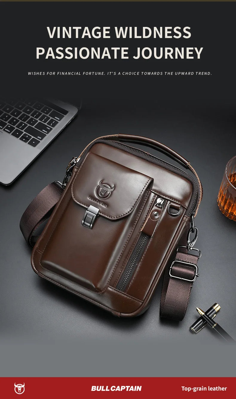 BULLCAPTAIN Men Genuine Leather Crossbody Bag Casual Everyday