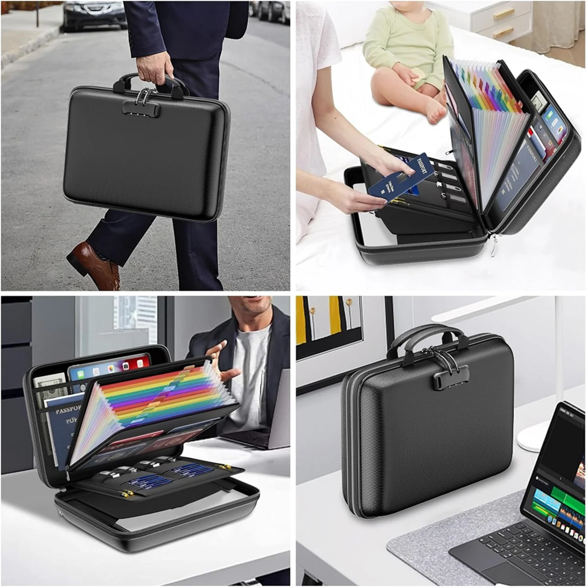 ABGV Fireproof File Organizer with Lock, Hard-Shell Case Fireproof Document Box with 13 Accordion Fi - Gallery image 6