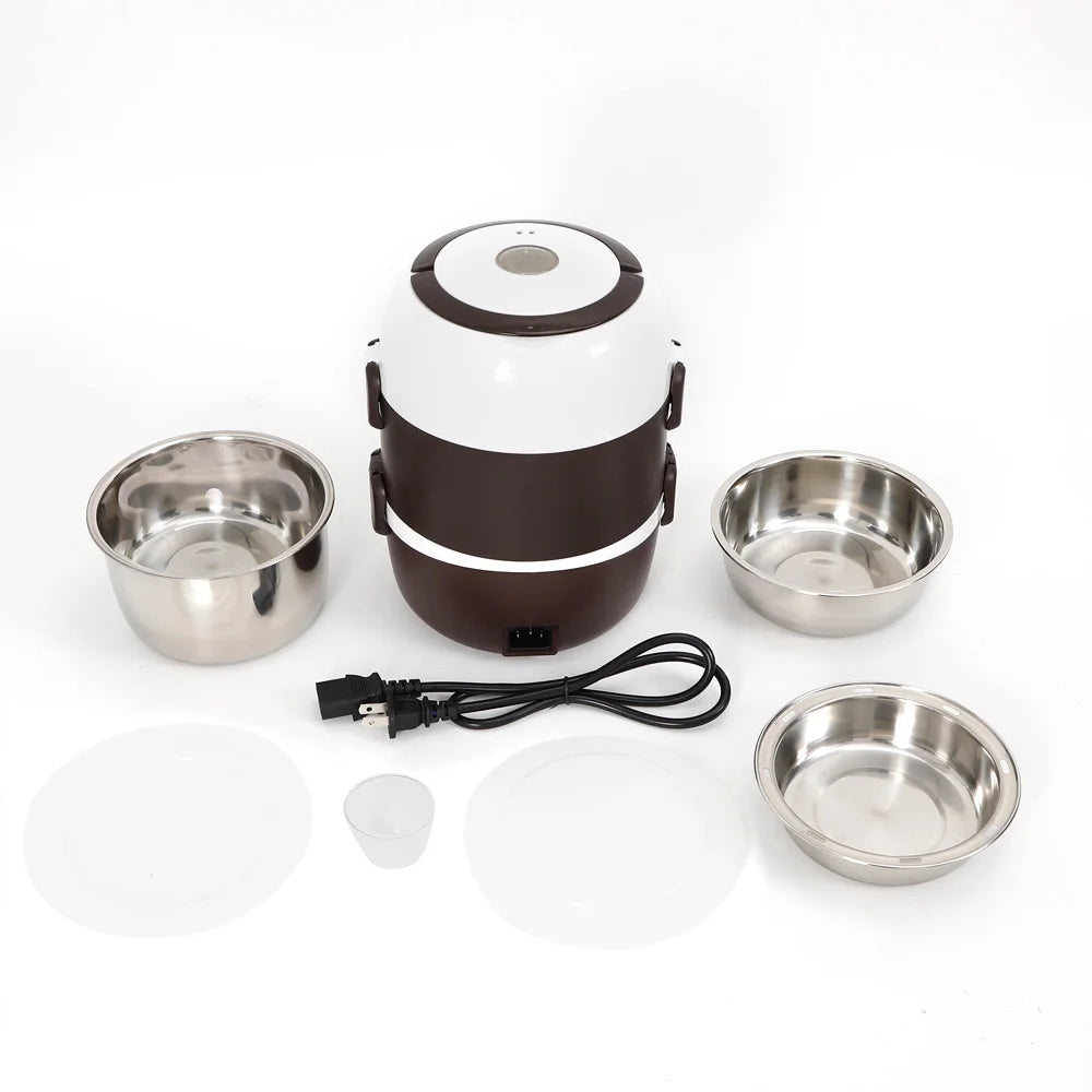 2L 3 Layers Electric Lunch Box 200W Food Warmer Stainless Steel