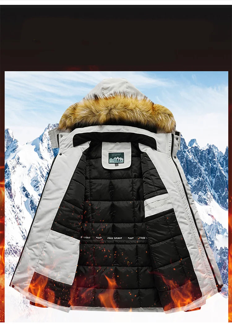 Winter Cotton-Padded Military Parkas Men's Thick Fashion Handsome Fur Hooded Coat Cotton-Padded Jack - Gallery image 14