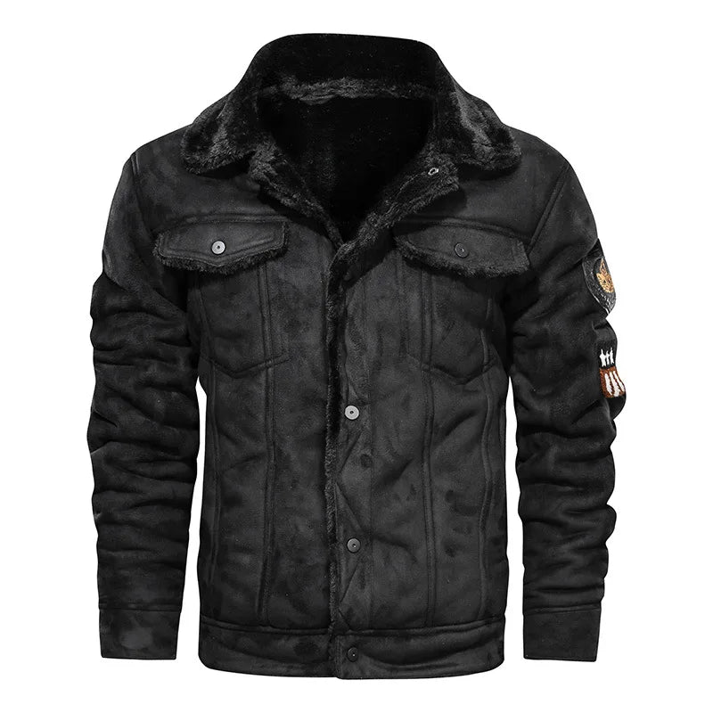 Man Leather Jacket Winter New High Street Turn Down Collar Male Bomber Outerwear Single-breasted Lon - Gallery image 11