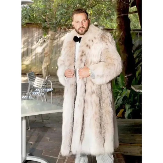 New Men's Faux Long Bobcat Leopard Print Comfortable Thick Warm High Quality Fau - Side View