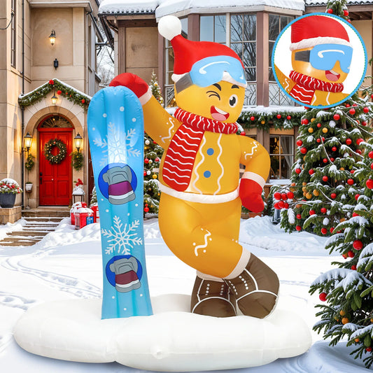 OurWarm 6FT Christmas Inflatable Outdoor Decoration, Cute Skiing Gingerbread Man - Main View