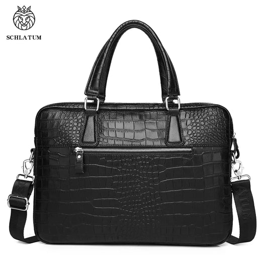 SCHLATUM Genuine Leather Crocodile Grain Briefcases Hard For Men 15.6 Inch Lapto - Side View