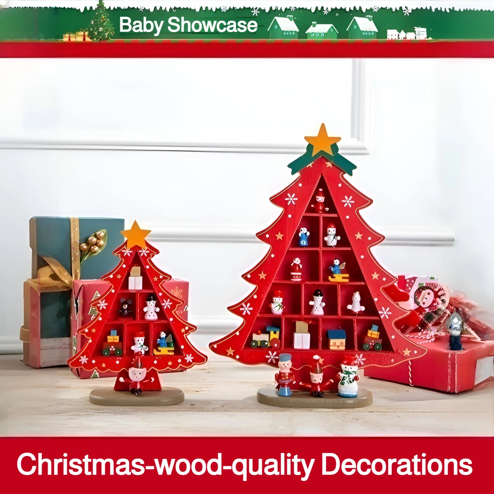 Christmas decorations small mini wooden Christmas tree DIY three-dimen - Feature Highlight
