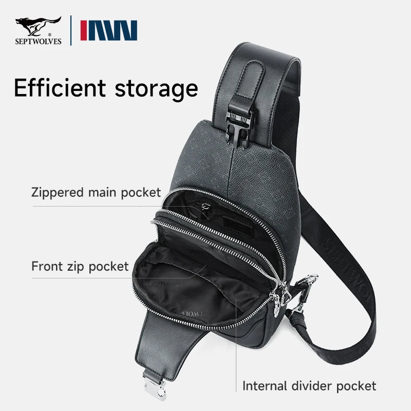 Septwolves Business Thin Printed Leather Crossbody Sling Bag Man