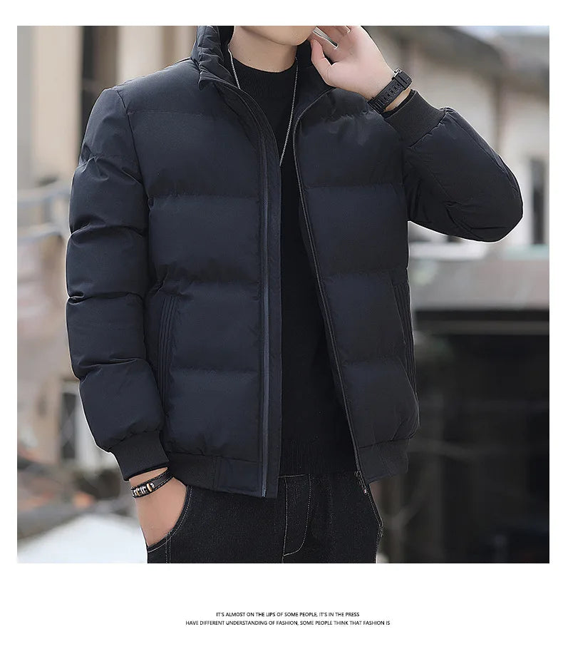 Men's Lightweight Warm Jacket Standing Collar Casual Horizontal Stripe down  Winter Outerwear Windbreaker Thick Parkas M - Features and Specifications