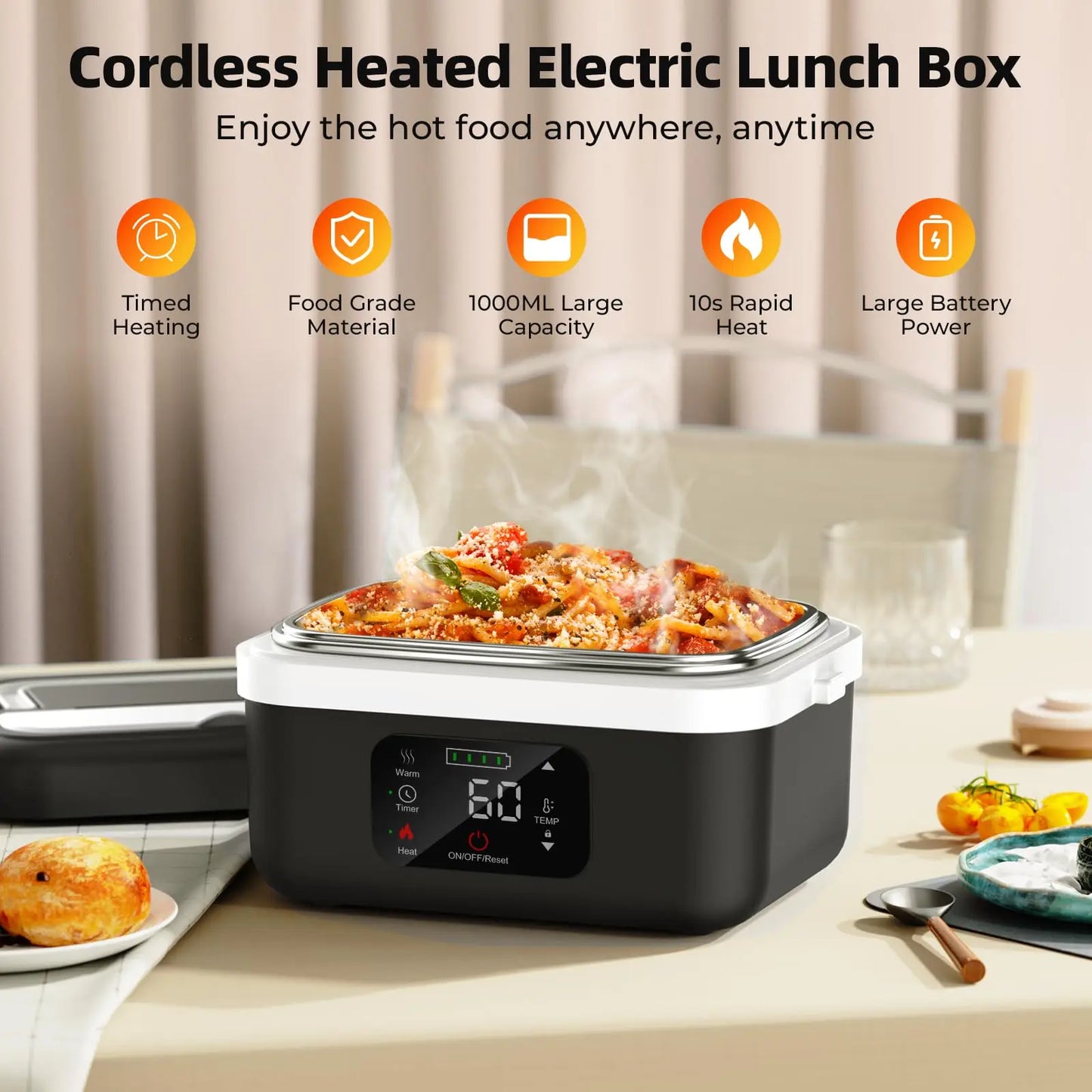 Wireless Electric Insulated Lunch Box - Built-in 8000mAh Battery,