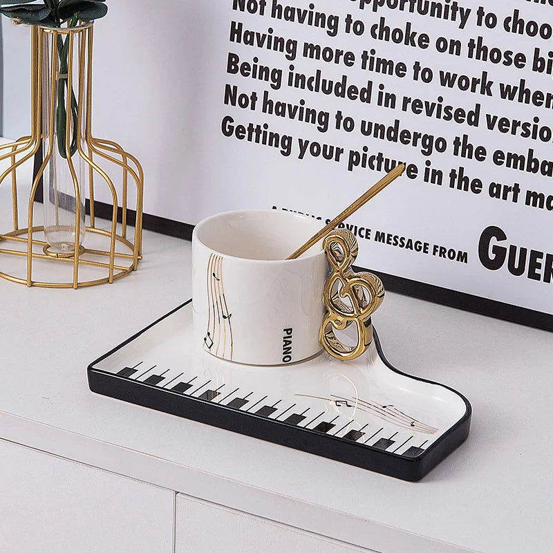Piano Key Coffee Mug - Nordic Ceramic Cup with Spoon - Product Image 8