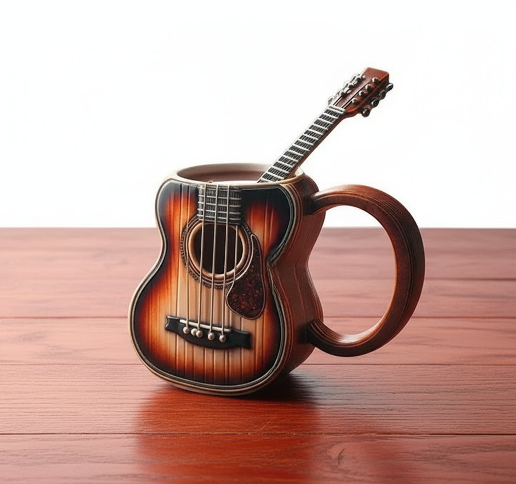 Guitar Coffee Mug - Musical Instrument Ceramic Cup | Gift - Close-up