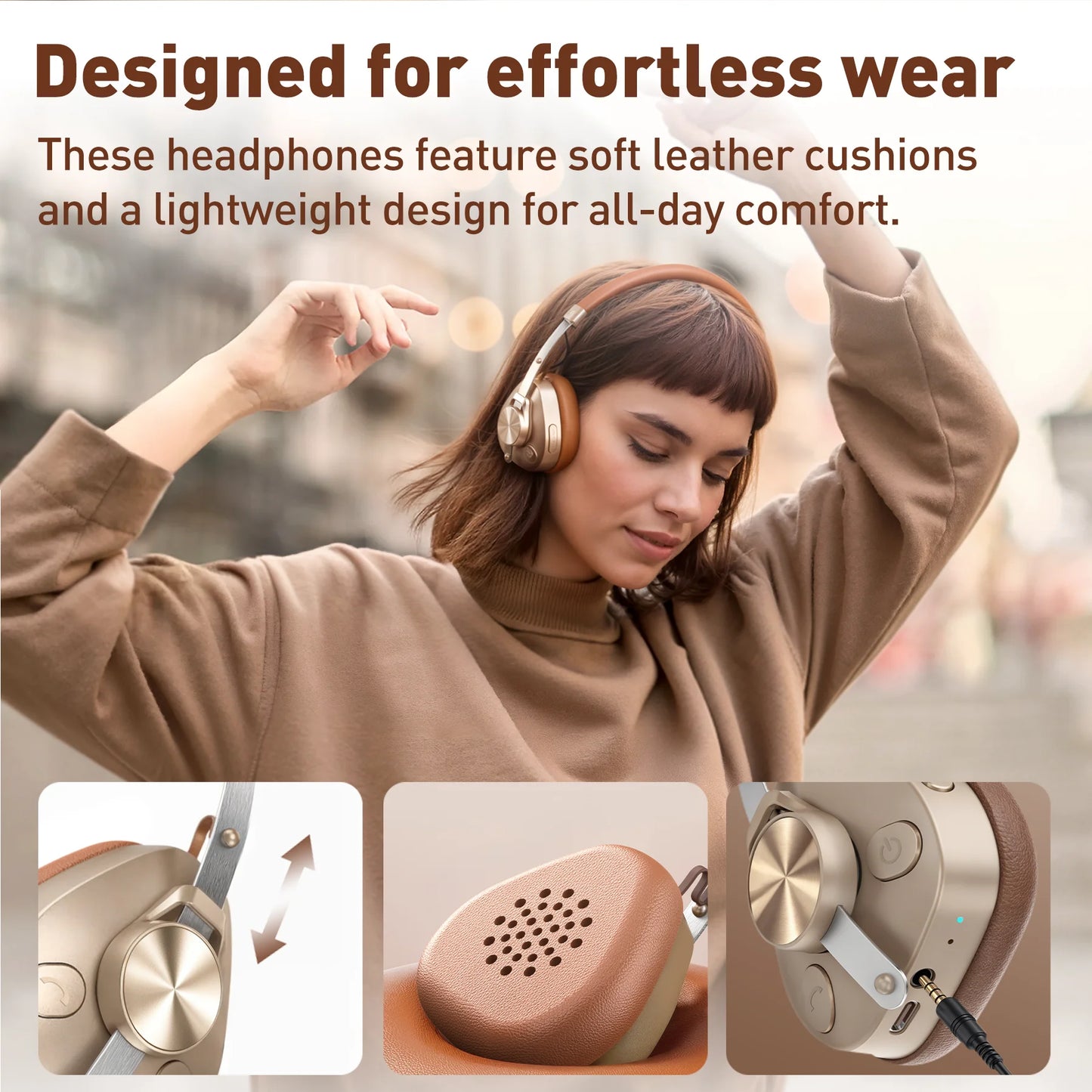OneOdio F4 Wireless Headphones dual-device connection Vintage Headphones 50H Playtime - Additional view