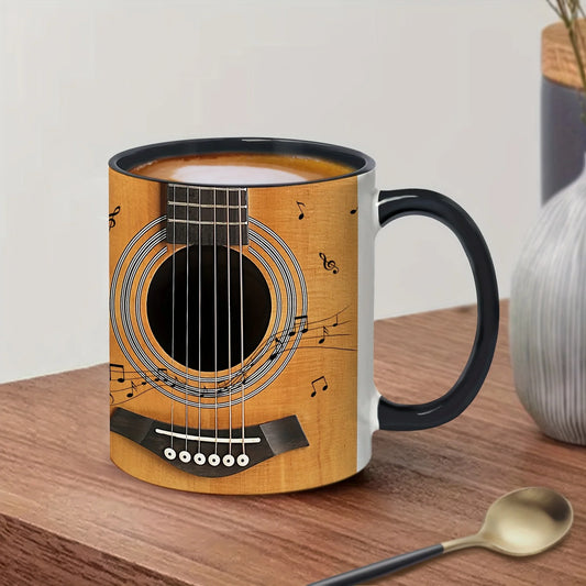 Guitar Lovers Ceramic Mug Musical Notes Novelty Cups Gift for Music Lovers Frien - Side View