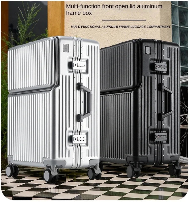 Aluminium Frame Suitcase Front Opening Cabin Luggage with USB Cup Holder Female Trolley Case Male Br - Gallery image 7