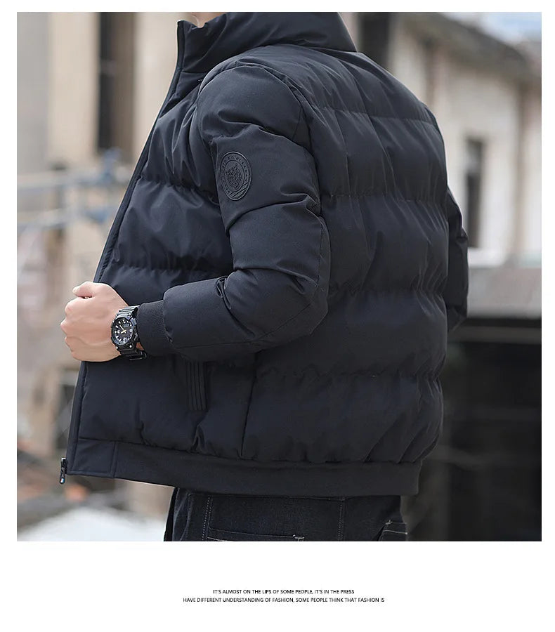 Men's Lightweight Warm Jacket Standing Collar Casual Horizontal Stripe down Winter Outerwear Windbre - Gallery image 6