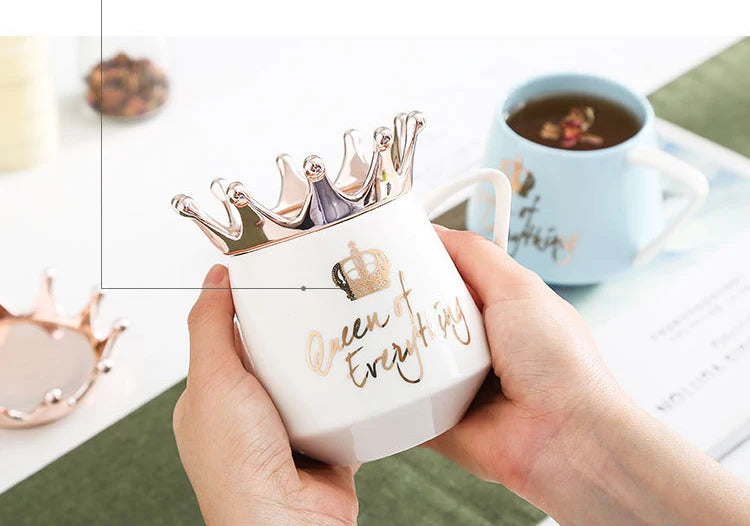 400ml Crown Ceramic Coffee Cup Fine Couple Mug with Lid Simple