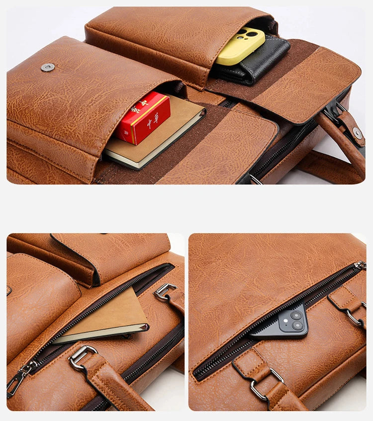 Luxury Brand Man Business Briefcase Bag PU Leather Messenger