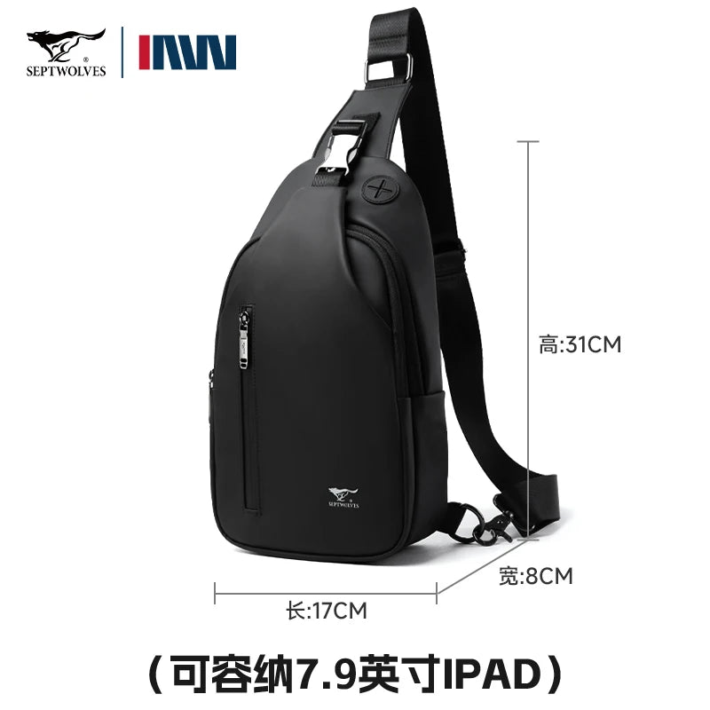 Septwolves Business Thin Printed Leather Crossbody Sling Bag Man